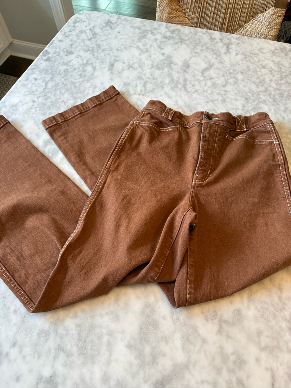 Madewell Emmett Wide Leg Pants Brown Size 25 Contrast Stitch
